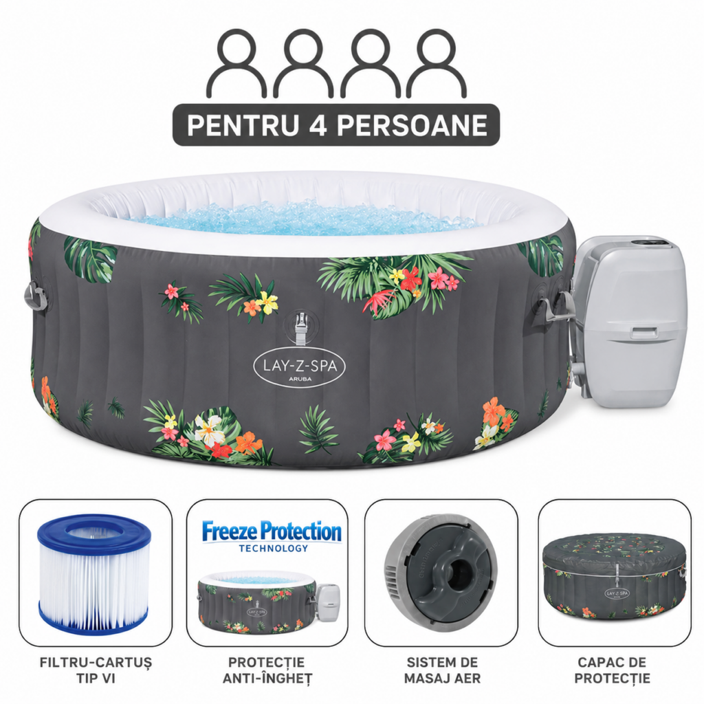 bestway jacuzzi spa aruba airjet 170×66 cm, 605l, 4 persoane