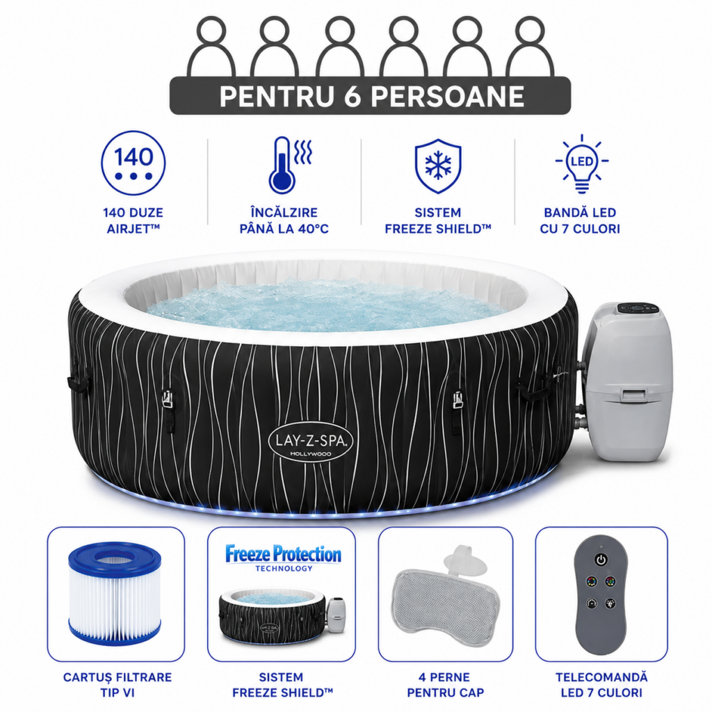 bestway jacuzzi spa hollywood airjet 196x66cm, 908l, 6 persoane