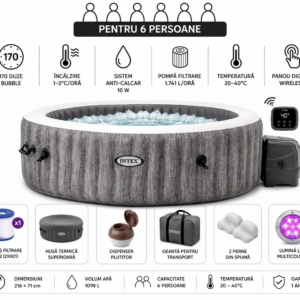 intex jacuzzi spa gonflabil “greywood deluxe” 216х71 cm, 1098l, 6 persoane