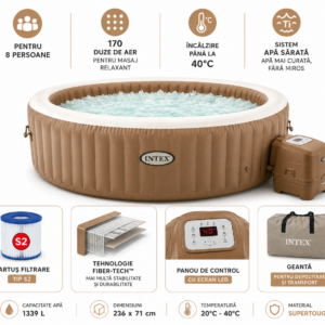 intex jacuzzi spa gonflabil “sahara tan round bubble spa” 236х71 cm, 1339l, 8 persoane