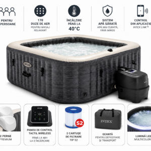 intex jacuzzi spa gonflabil “greystone deluxe” 211×211×71, 795l, 4 persoane