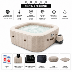 intex jacuzzi spa gonflabil “chevron deluxe square bubble” 193×71,1098l, 6 persoane