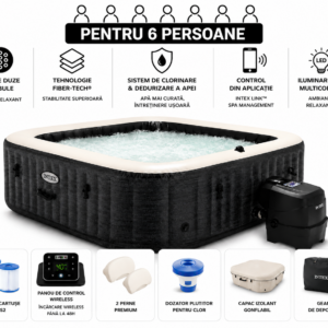 intex jacuzzi spa gonflabil “greystone deluxe” 239х239х71, 1098l, 6 persoane